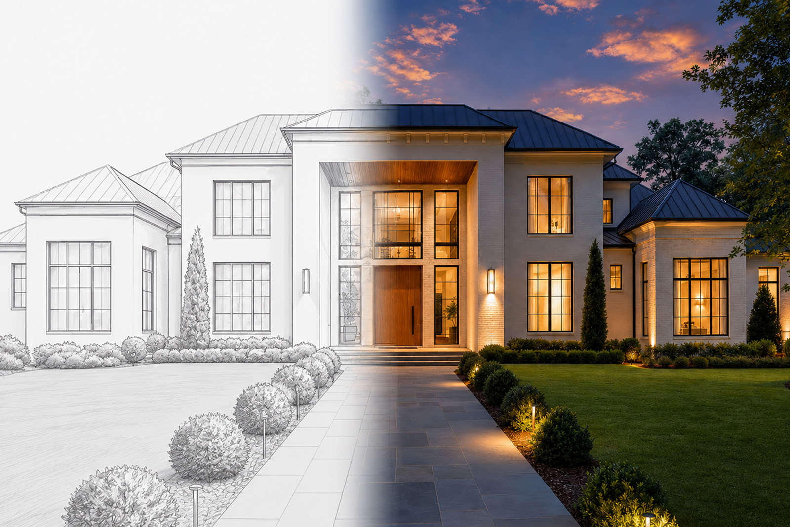 Mack Development home: 3D model beside the finished build